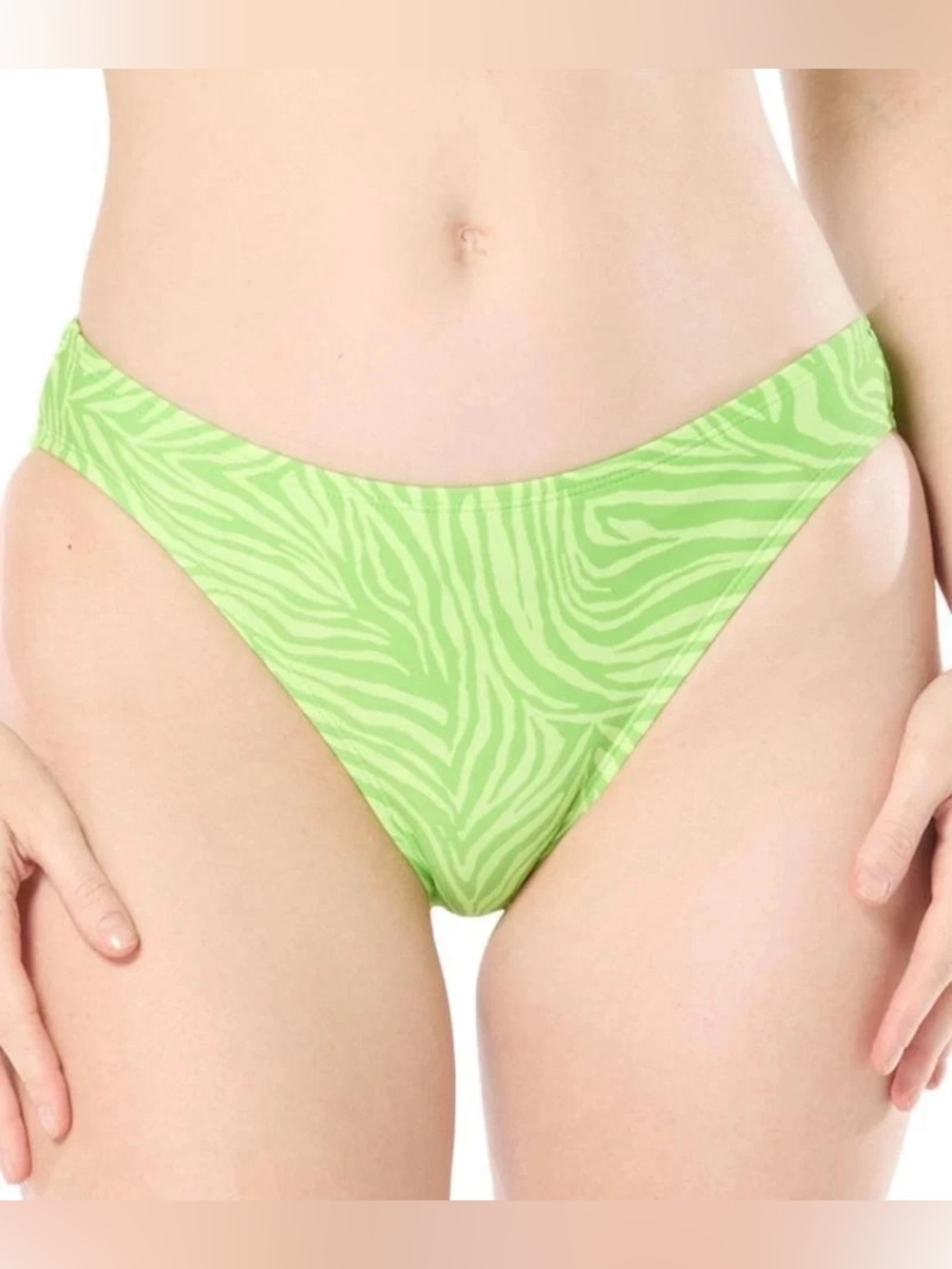 Michael Kors Women's Zebra Print Swim Bikini Bottom Green Apple Size M